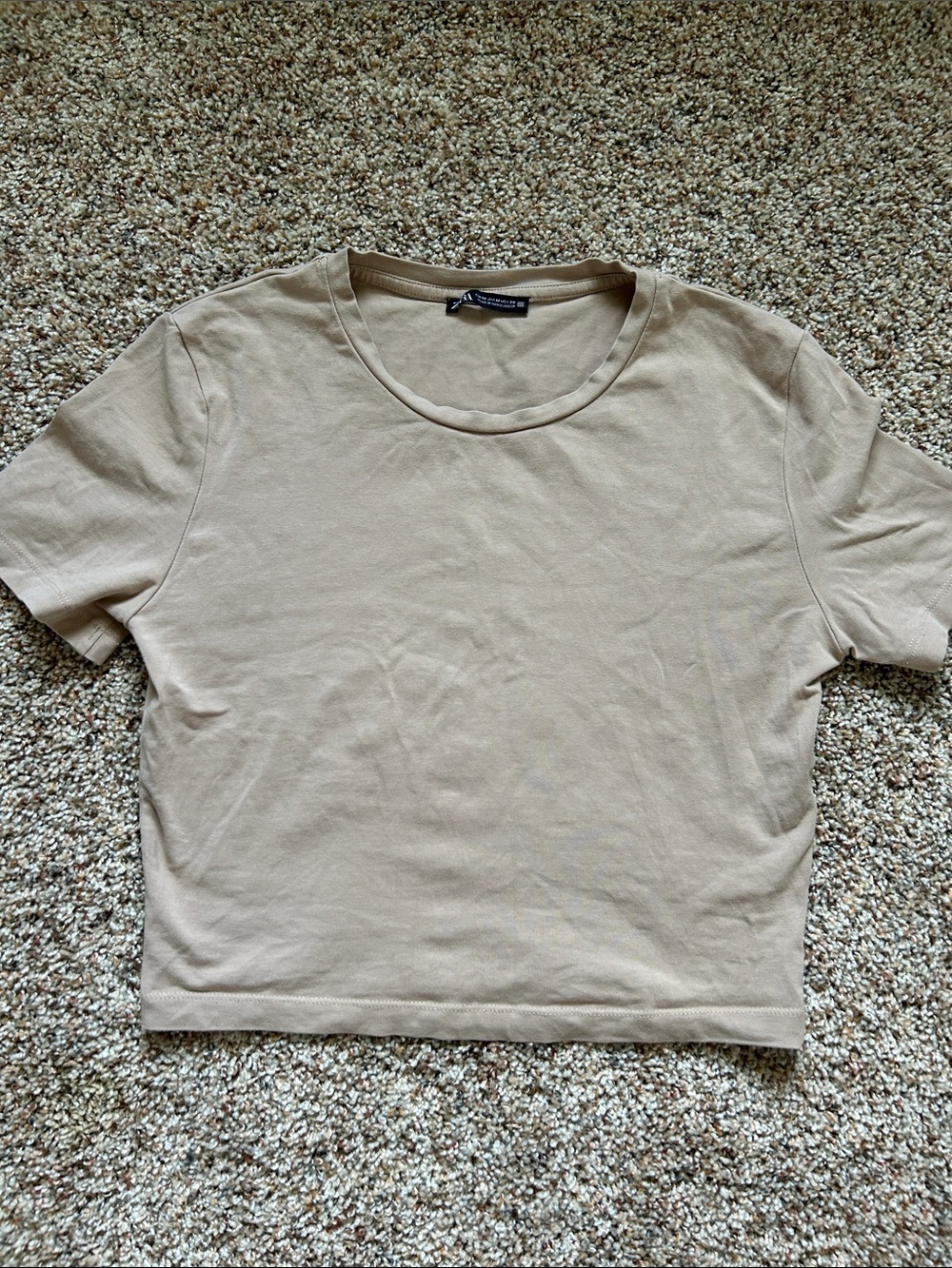 Zara Beige Crop Tee - Neutral Tan